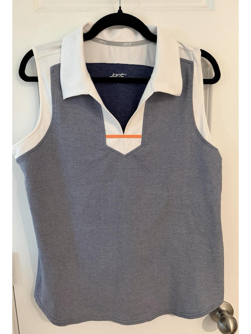 Jofit Womens Sleeveless Wide Placket Cutaway Golf Polo Shirt NWT Gray Orange L
